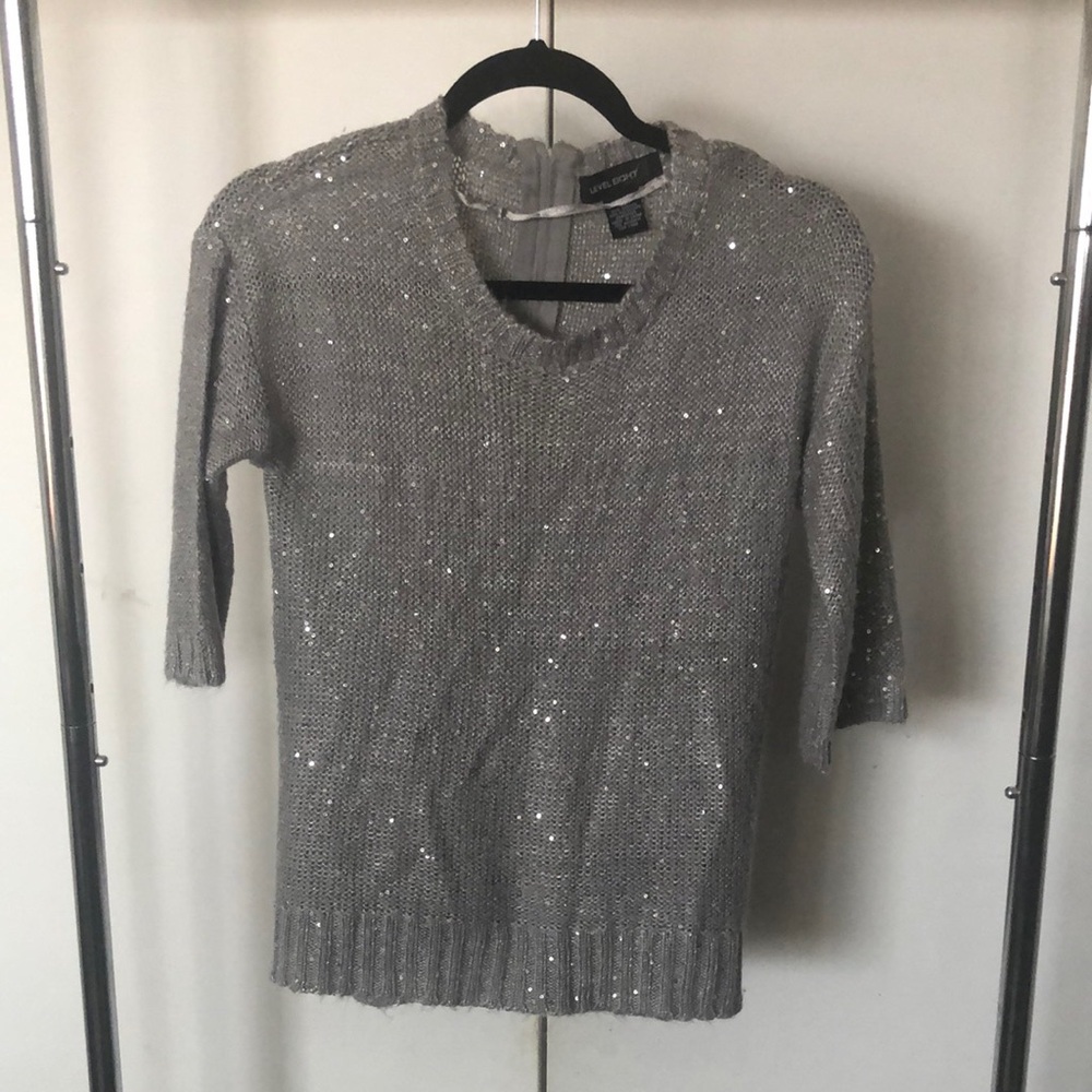 Gray V-Neck Sweater with Textured Knit
